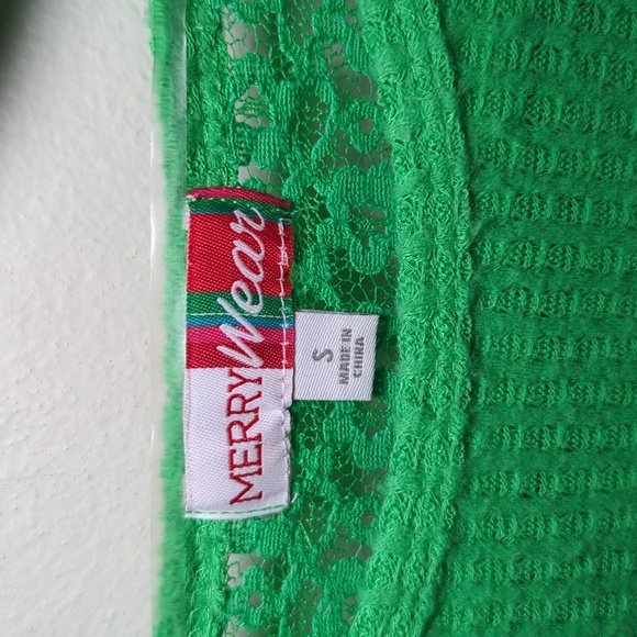 3 for $10 Bundle Sale! Merry Wear Green Waffle Knit Sweater Lace Girls Size S - Picture 2 of 4
